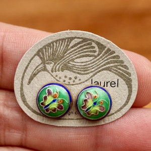Vintage Laurel Burch Green Butterfly Button Gold-Vermeil Studs
