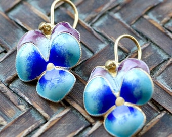 Vintage Shashi Pansy Blossom Gold-Vermeil Earrings