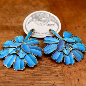 Vintage Laurel Burch Large Tian-Tsui 點翠 Flower Gold-Vermeil Earrings image 2