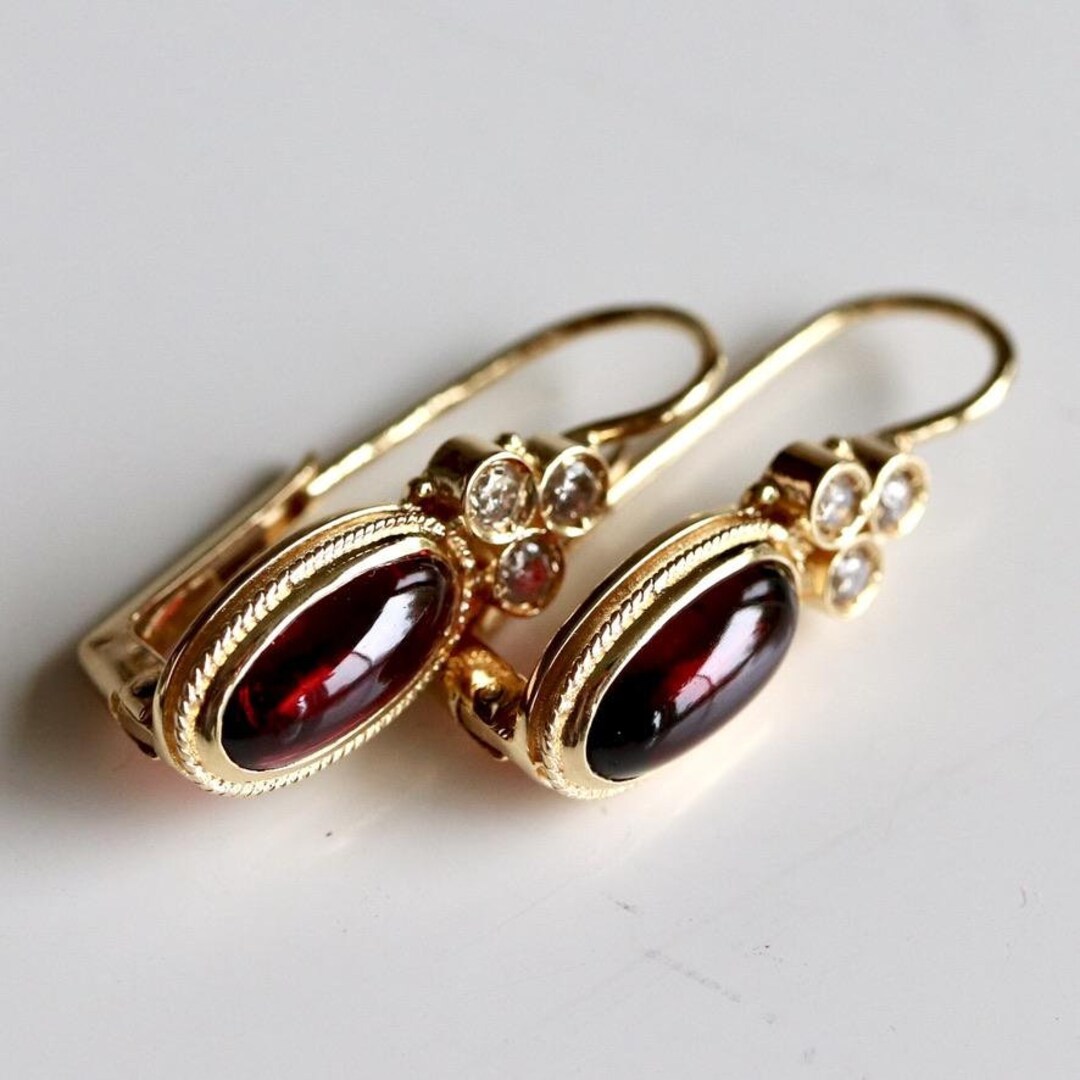 Red Brick 14k Gold, Garnet and Diamond Earrings - Etsy