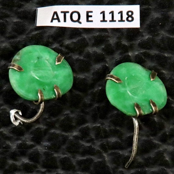Antique Qing Dynasty Jade Long-Life Earrings - image 3