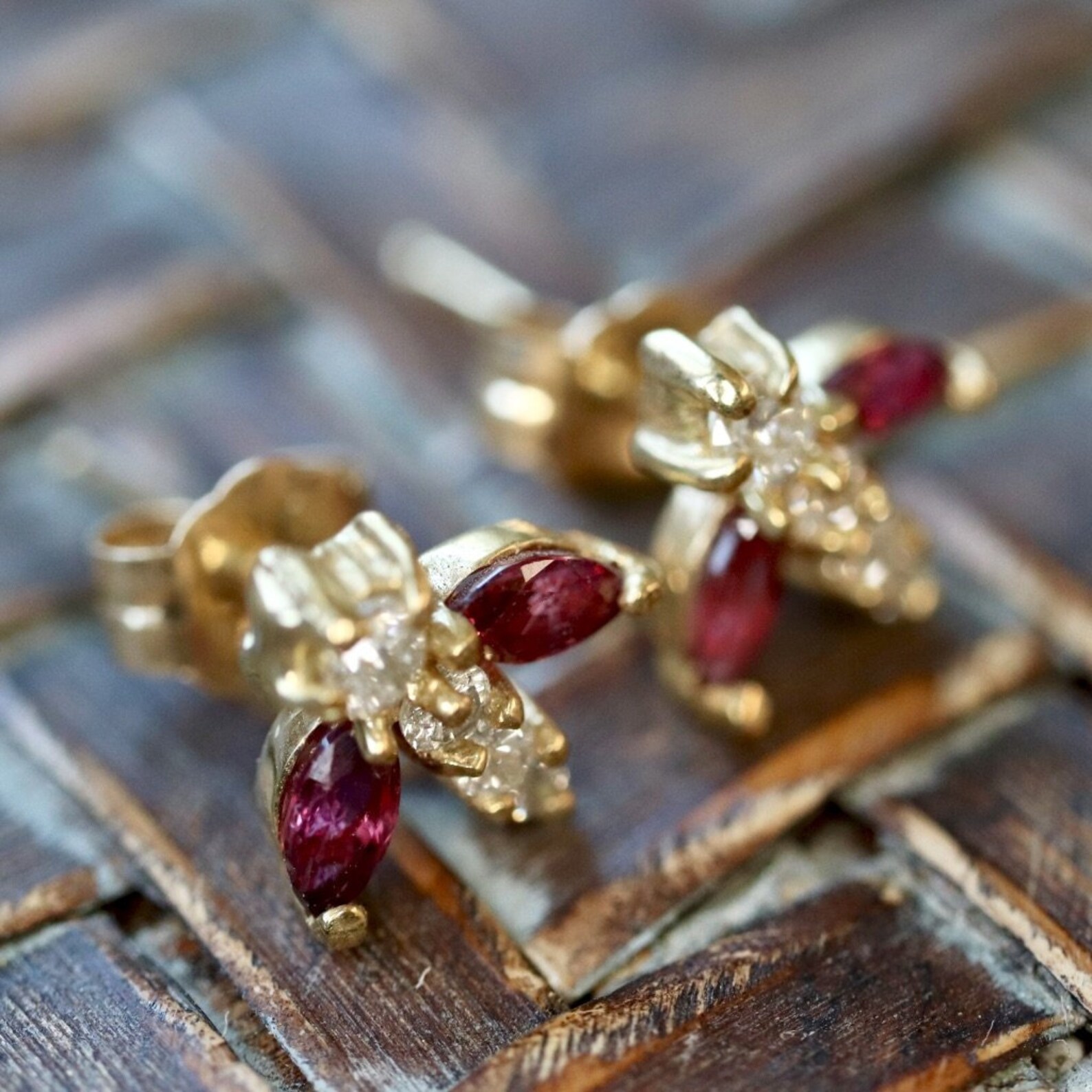 Flutter 14k Gold, Ruby and Diamond Earrings - Etsy