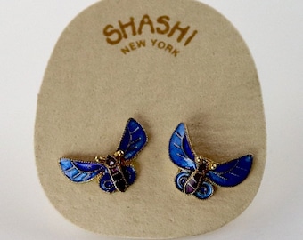 Vintage Shashi Le Petit Papillon Enamel Gold-Vermeil Earrings