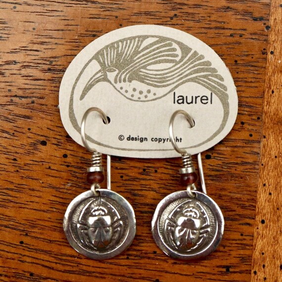 Vintage Laurel Burch Scarab Silver Plate Earrings - image 3