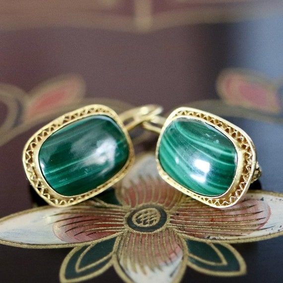 Manchester 14k Gold and Malachite Earrings - Etsy