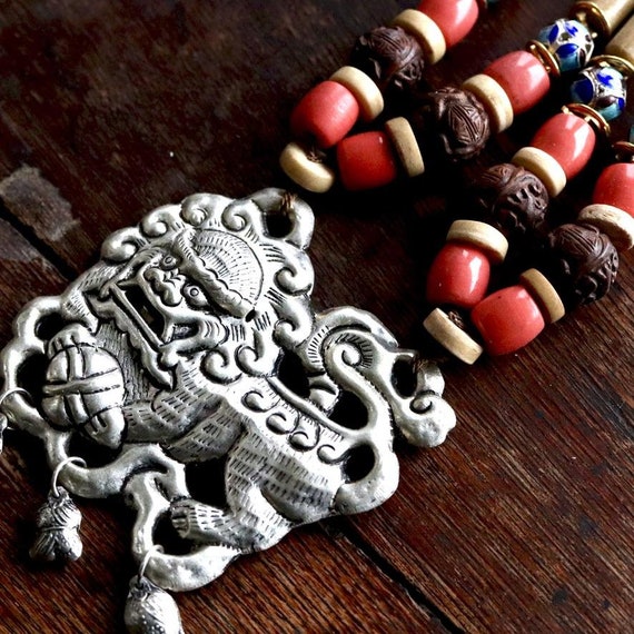 Vintage Laurel Burch Fu Dog Silver-plate Necklace Canada