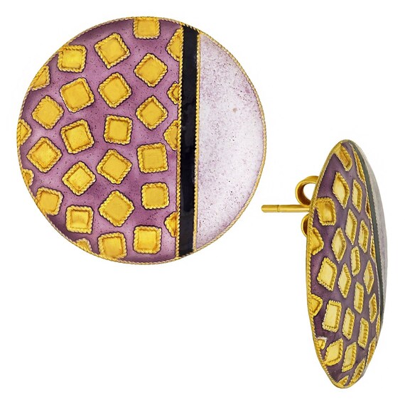 Vintage Laurel Inc Mauve Modern Art Gold-Vermeil Earrings