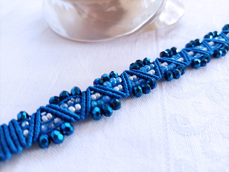 Blue macramé bracelet, bracelet for women, sea bracelet, beaded bracelet, macramé jewelry, Italian jewelry, Christmas gift, gift image 6