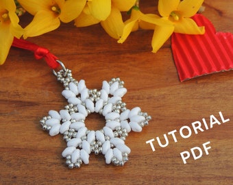 Tutorial pdf of snowflake with superduo beads and seed beads