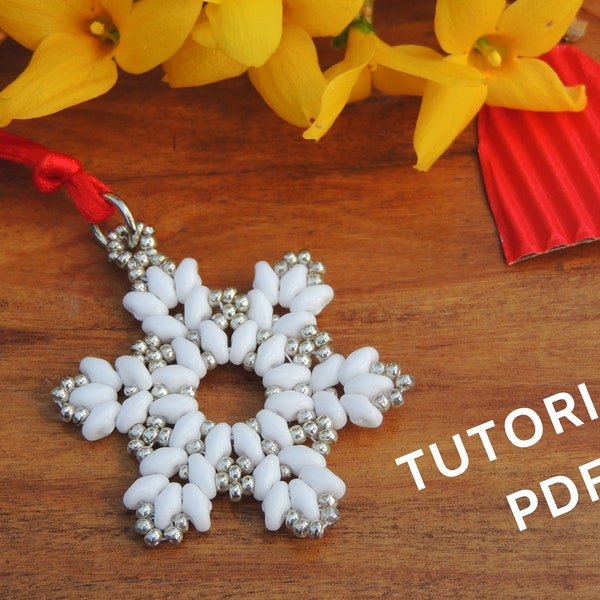 Tutorial pdf of snowflake with superduo beads and seed beads