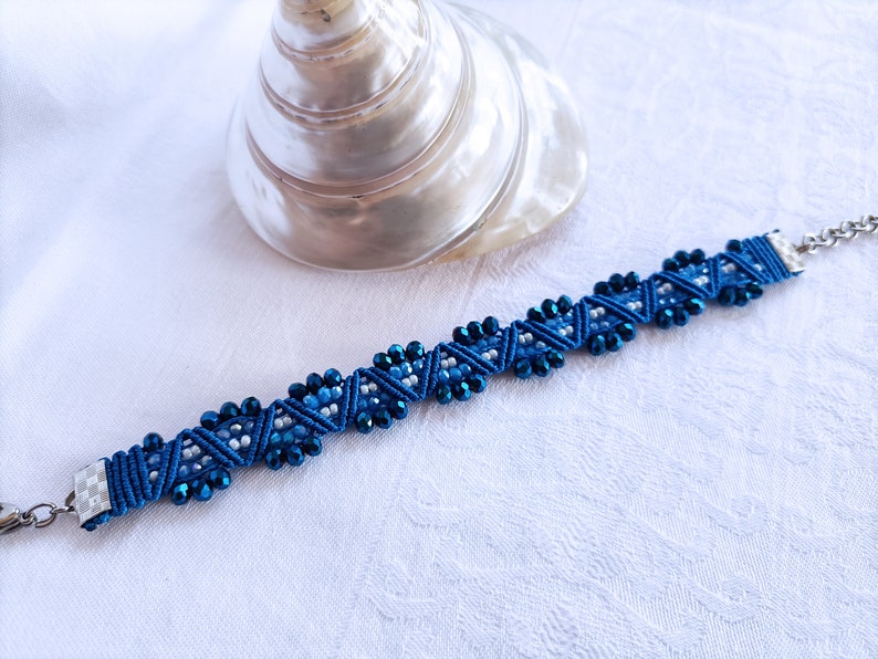 Blue macramé bracelet, bracelet for women, sea bracelet, beaded bracelet, macramé jewelry, Italian jewelry, Christmas gift, gift image 5