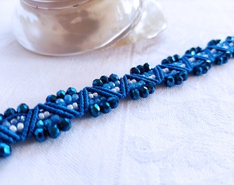 Blue macramé bracelet, bracelet for women, sea bracelet, beaded bracelet, macramé jewelry, Italian jewelry, Christmas gift, gift