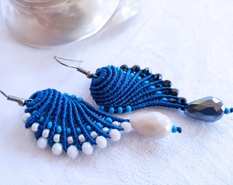 Macramé earrings in the shape of blue and white wings, Angel Wings earrings, dangle earrings, earrings, macramé jewellery, women's Christmas gift