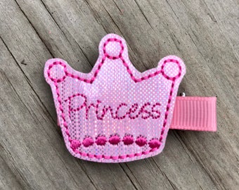 Princess Crown Hair Clip, Felt Hair Clips, Embroidered Hair Clips, Princess Crown Toddler Hair Clips, Princess Crown, Pink Princess Crown