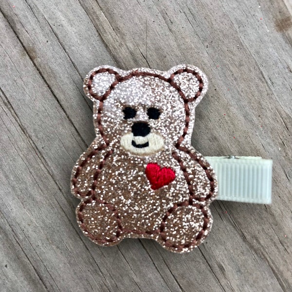 Teddy Bear Hair Clip, Teddy Bear, Felt Hair Clips, Embroidered Hair Clips, Toddler Hair Clips, Teddy Bear Theme, Cute Hair Clips for kids