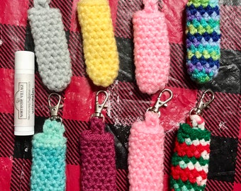 Crochet Lip Balm Holder, Crocheted Chapstick Keychain