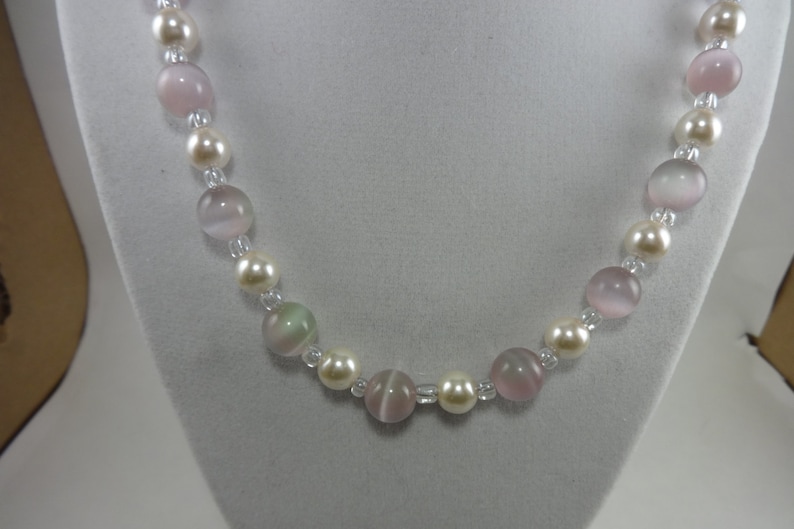 Pink Glass Pearls/ Pink Fiber Optic Glass Bead Single Strand Necklace