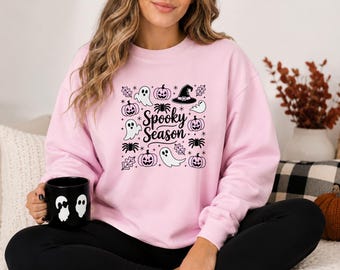 Spooky Season Sweatshirt, Halloween Ghost Pumpkin Crewneck, Fall Pullover