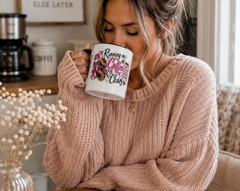 Coffee Chaos Leopard Print Mug | Pink Messy Bun Ceramic Cup