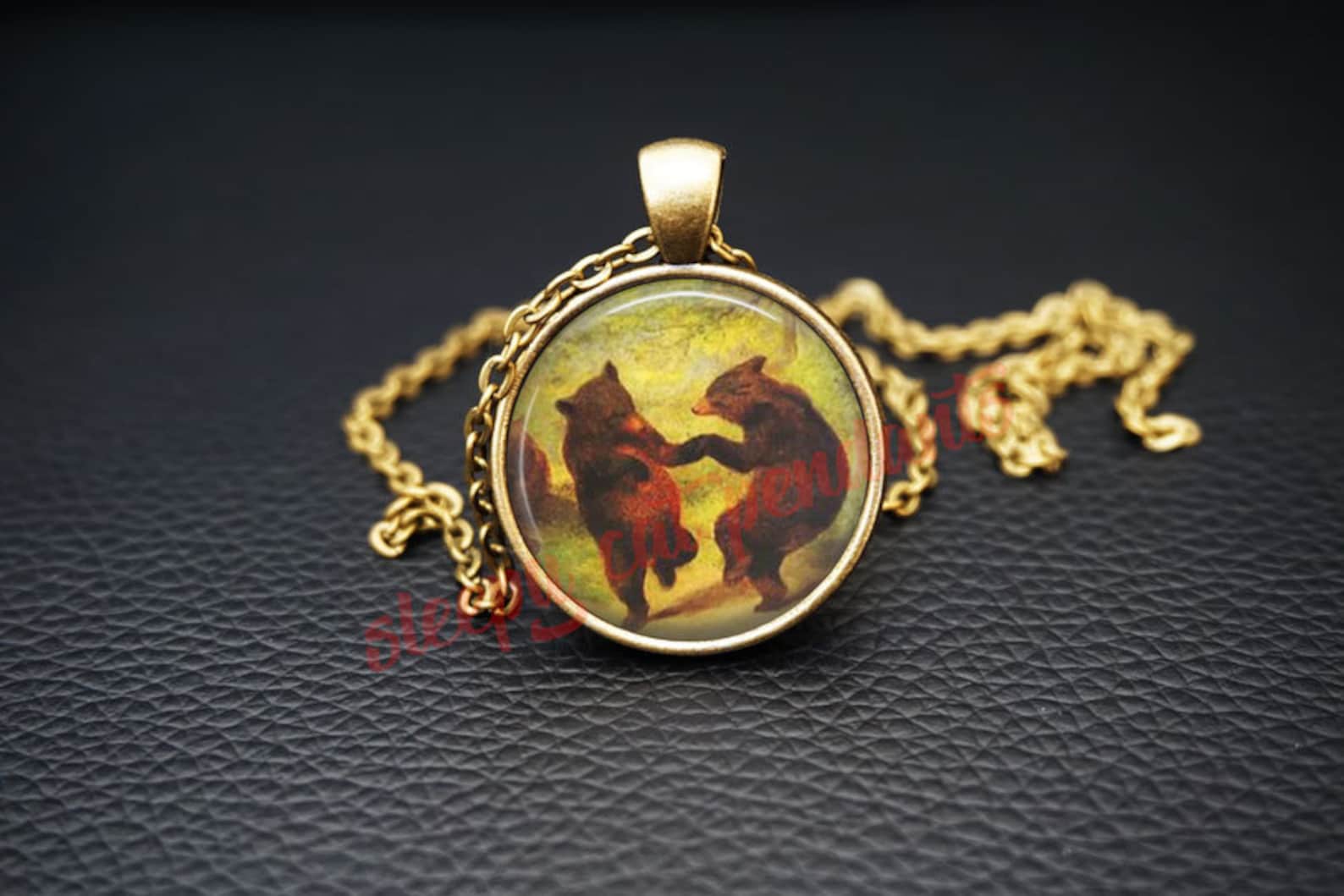 Bear necklace Animal jewelry Antique pendant Etsy