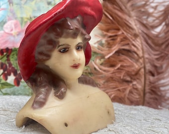 Antique wax and porcelain  boudoir doll head