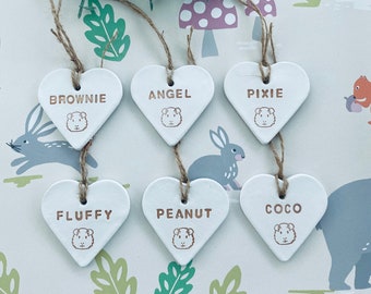 Personalised Guinea Pig Gift – Custom Clay Heart Tag, Pet Name Sign, Hutch Decor