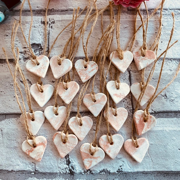 Terracotta Clay Hearts With Rustic String (20), Clay Hearts, Wedding Props, Rustic Hearts Favours