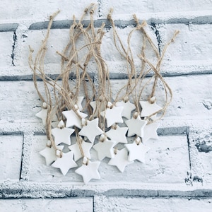 Natural Clay Stars with rustic string (20) clay stars, wedding props, rustic favours
