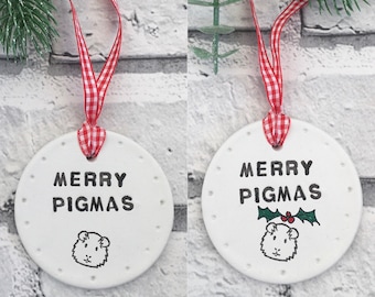 Guinea Pig Christmas Decoration, Guinea Pig Gift Tag, Clay Christmas Decor, Rustic Tag,  Guinea Pig Xmas Tree Decor