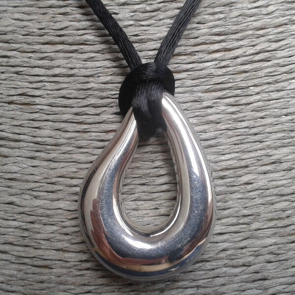 Heavy Silver Links Of London Pendant On Black Cord