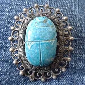 Stunning Egyptian Revival Silver Scarab Brooch