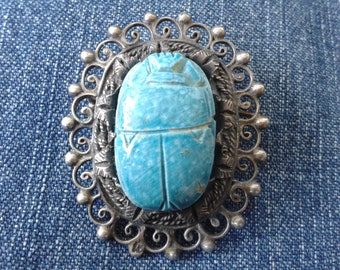 Stunning Egyptian Revival Silver Scarab Brooch