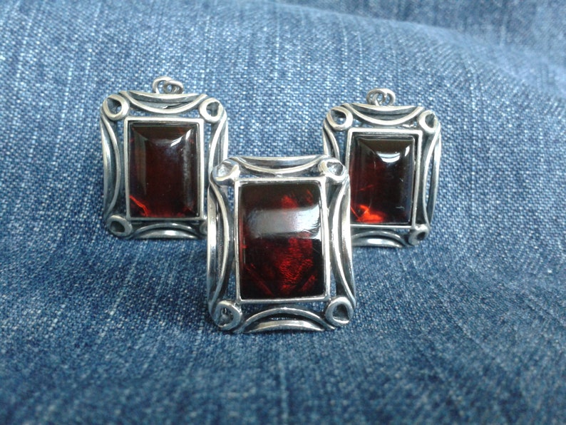Rich Cherry Amber Ring and Earrings