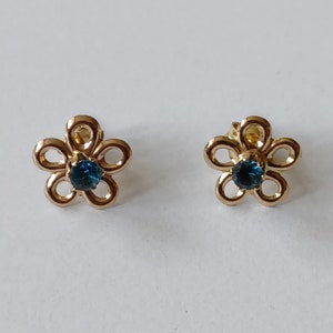 Dainty 9ct Gold and Blue Gemstone Flower Earrings