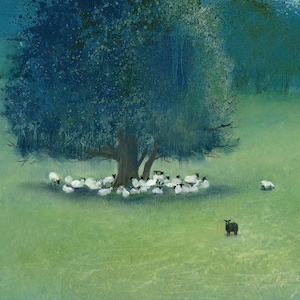 Archival Giclee print &#39;Black Sheep&#39; signed, numbered & embossed, limited edition, certificate of authenticity English landscape countryside