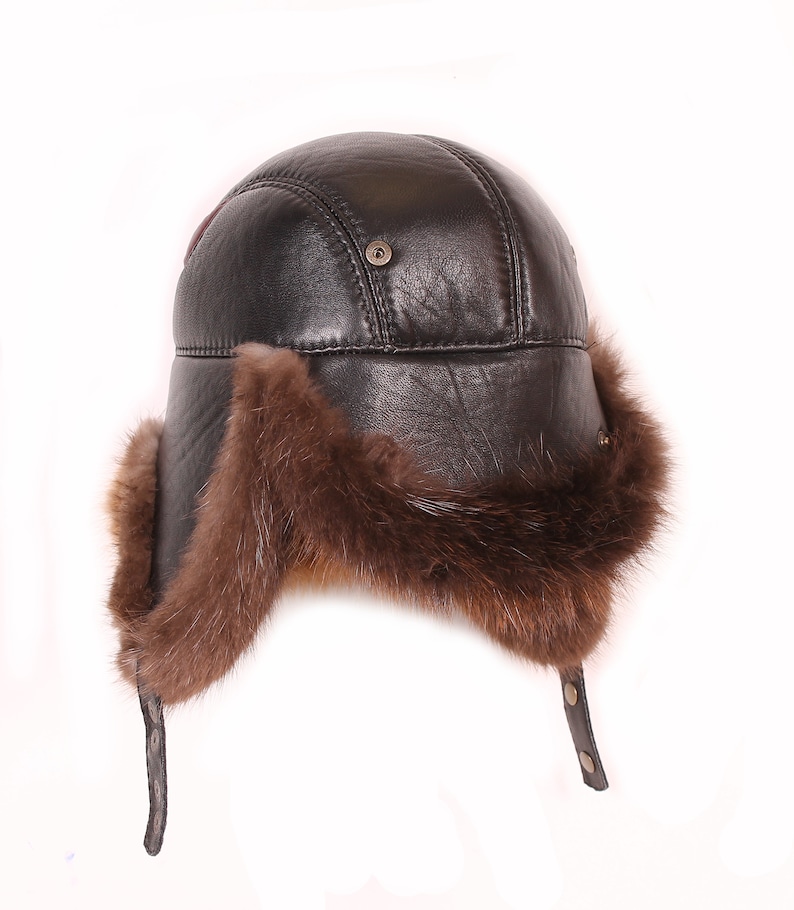 Winter men's hat made of Canadian beaver fur aviator hat Etsy