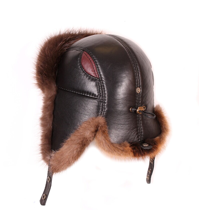 Winter men's hat made of Canadian beaver fur aviator hat Etsy