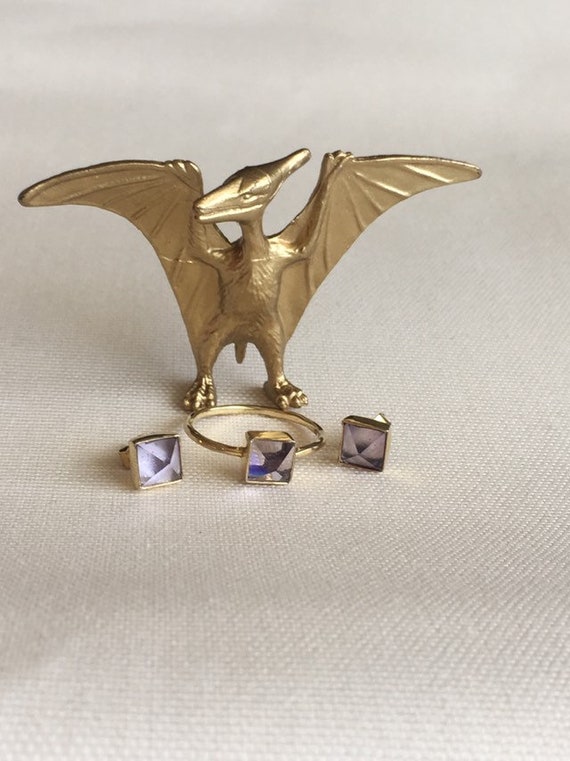 Pyramid Gold Vermeil Amethyst Ring & Earring Set