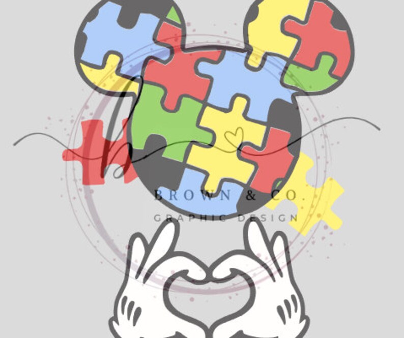 Autism Awareness Heart Puzzle Mickey SVG STUDIO FILE cut Cameo Curio Cricut Dxf image 1