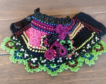 Crochet Cuff Bracelrt, Crochet Jewelry, Cuff Bracelet, Beaded Cuff, Freeform Crochet Bracelet