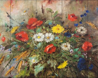 18 x 30 Kitchen-Bathroom-Shower Tile Mural Carl Fischer, Vase of Flowers