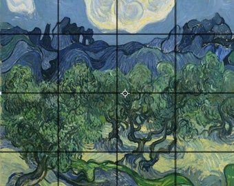 24 x 24  or 17 X 17 Kitchen-Bathroom-Shower Tile Mural Ceramic Tile Mural Backsplash- VIncent Vangogh Olive Trees