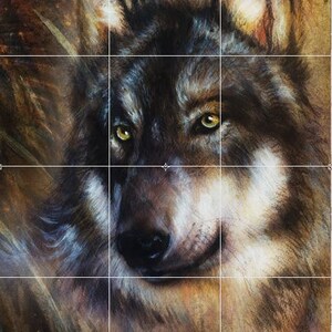 Kitchen-Bathroom-Shower Tile Mural Handmade, Ceramic Tile Mural Backsplash, Beautiful Wolf 18 x 24