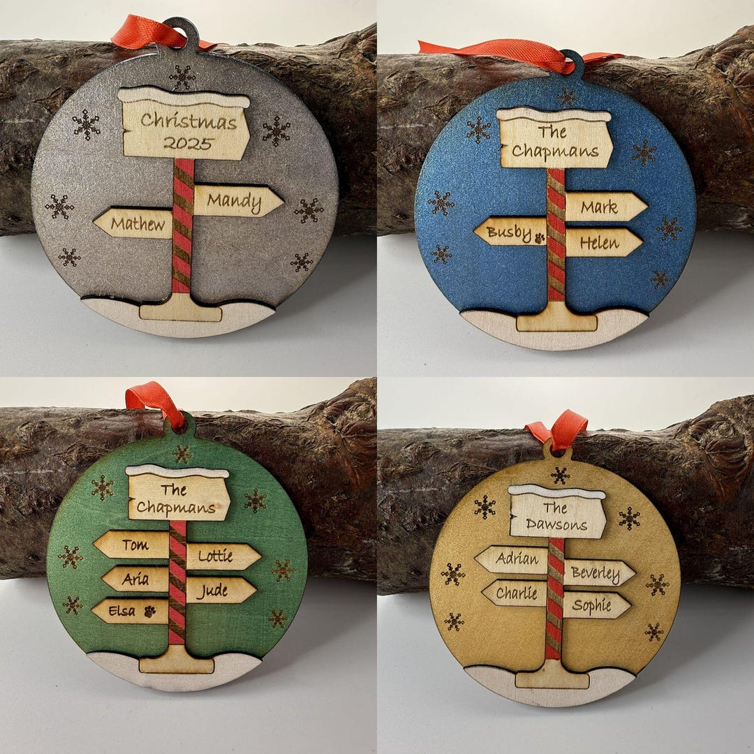 Personalised Family Signpost Christmas Ornament – Handmade Wooden ...