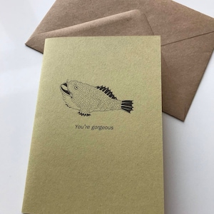 YOU&#39;RE GORGEOUS original illustrated Valentines day card- made in Manchester