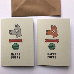 HAPPY PUPPY illustrierte Hund Karte mit Kugel und Knochen