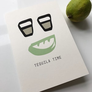 Carte de voeux TEQUILA temps coups blanc illustré célébration