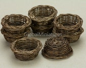 Dollhouse Miniatures Wide-Mouthed Dark Brown Oak Color Rattan Weaving Vintage Bakery Bread Basket