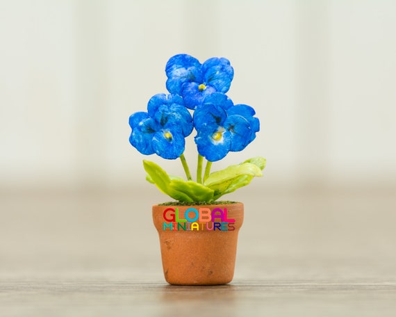 Sky Blue Iris Plant Dollhouse Miniature Flower Handmade Clay Garden Accessory