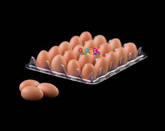 Dollhouse Miniatures Clear Plastic Egg Tray with Chicken Egg Cooking and Kitchen Decorating Supply - 1:12 Scale